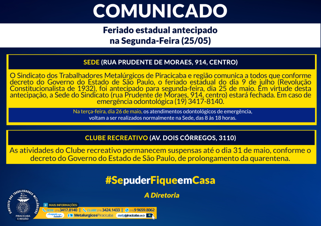 comunicado-25-05-20 - feriado antecipado