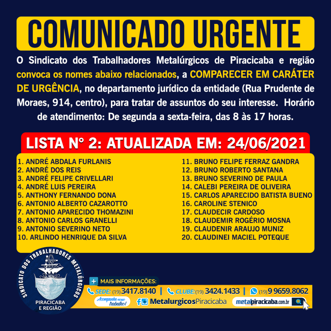 Lista Comunicado Urgente Juridico 24-6-21-2