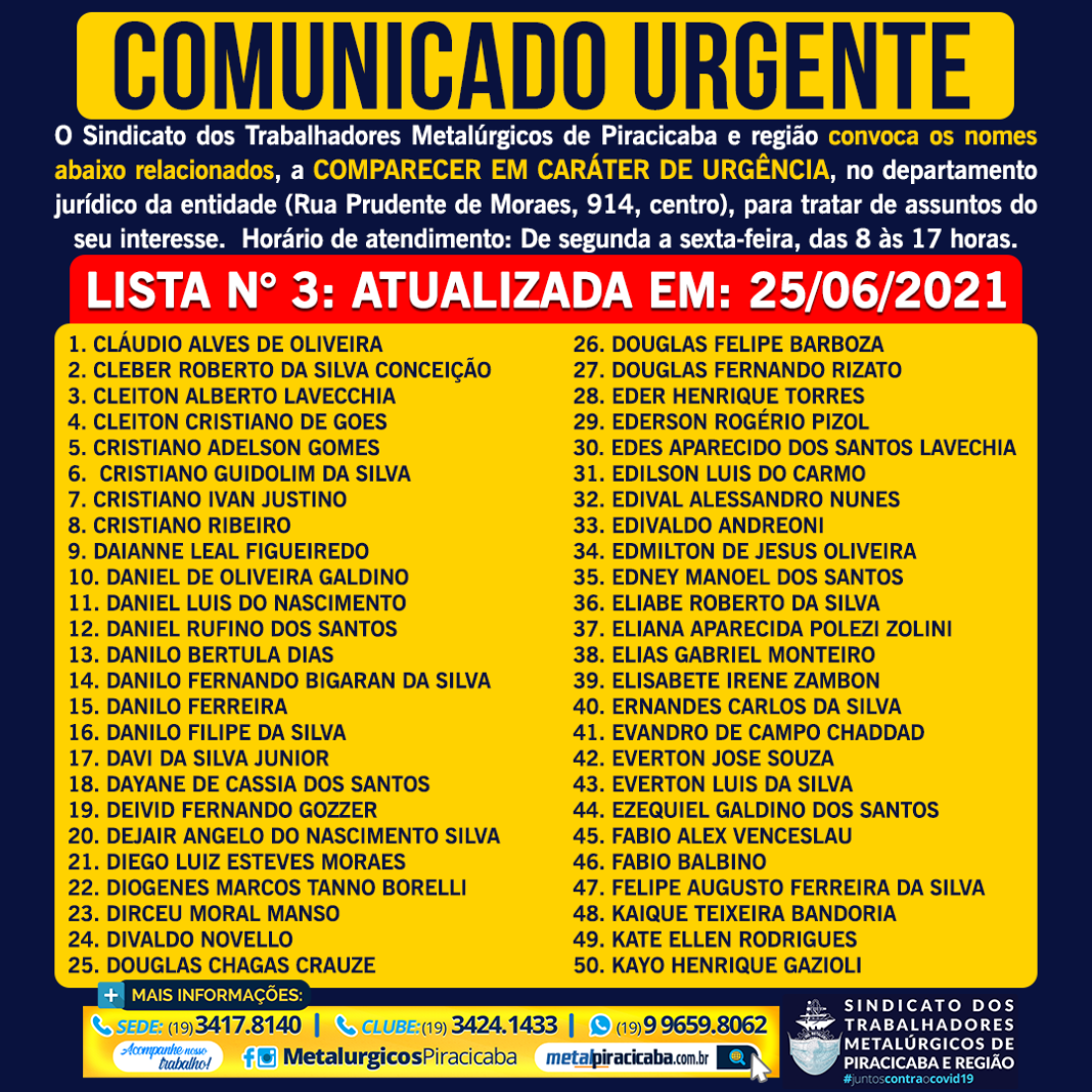 Lista Comunicado Urgente Juridico 25-6-21-2