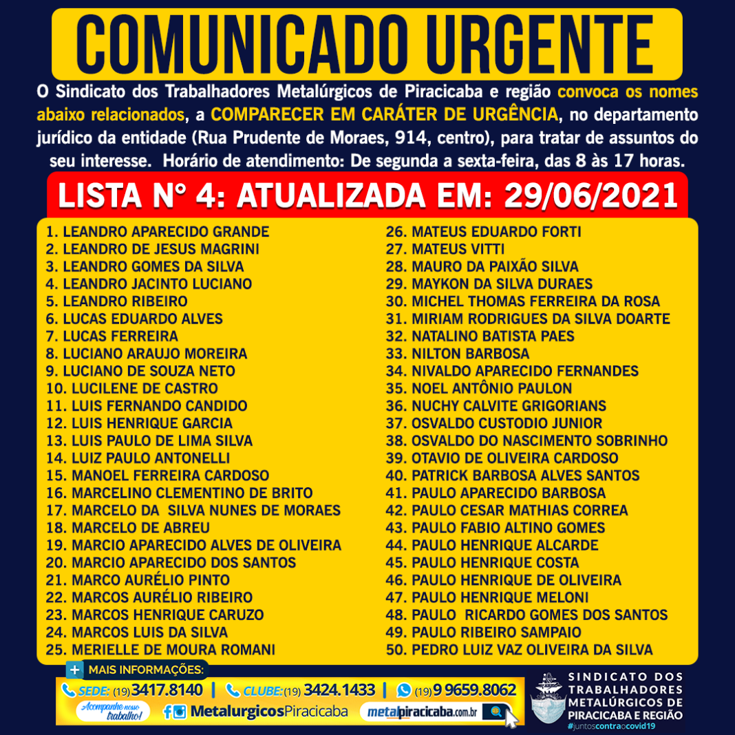 Lista Comunicado Urgente Juridico 29-6-21
