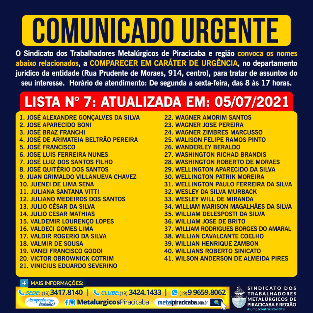 Lista Comunicado Urgente Juridico 05-07-21