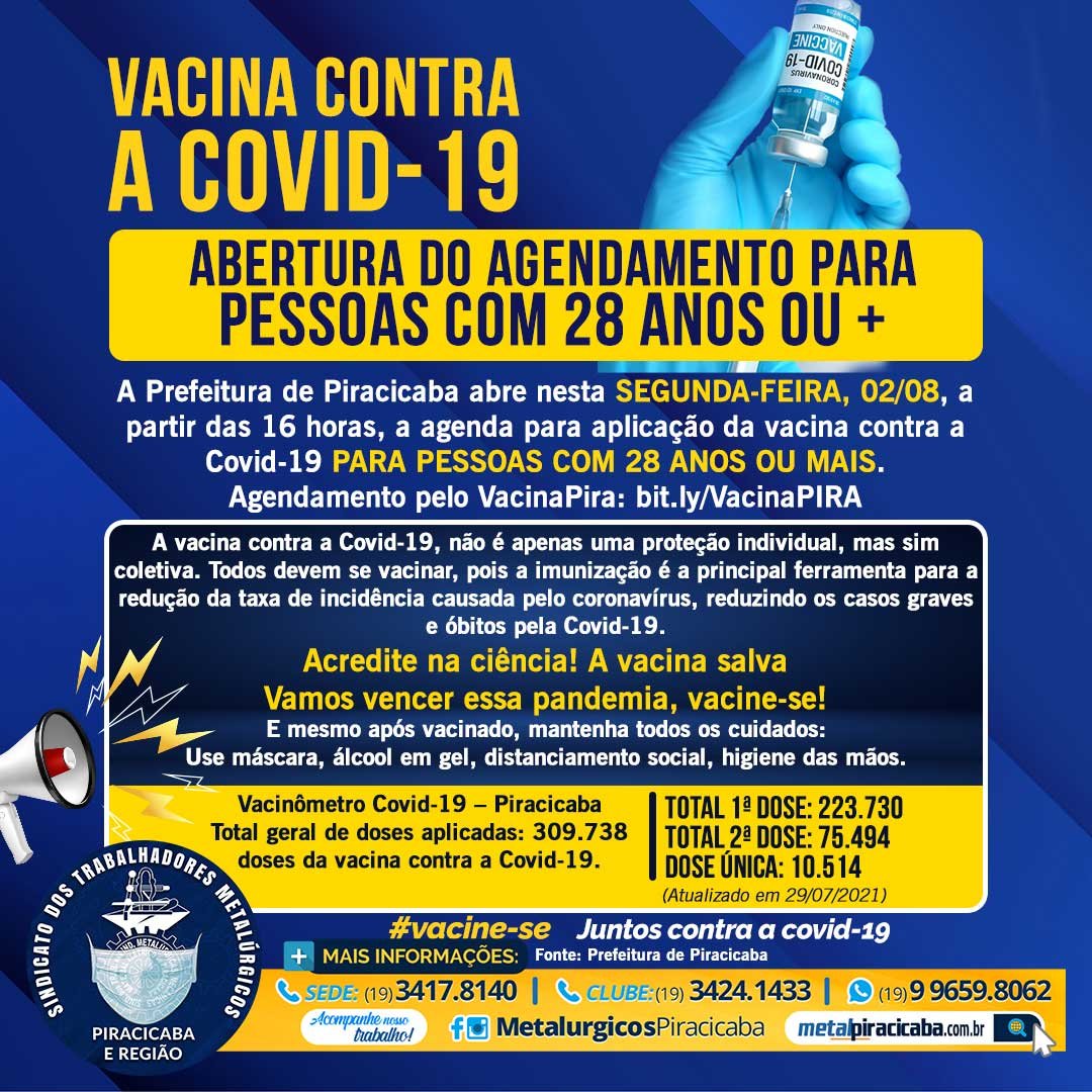Reabertura do agendamento para pessoas com 28 anos ou +