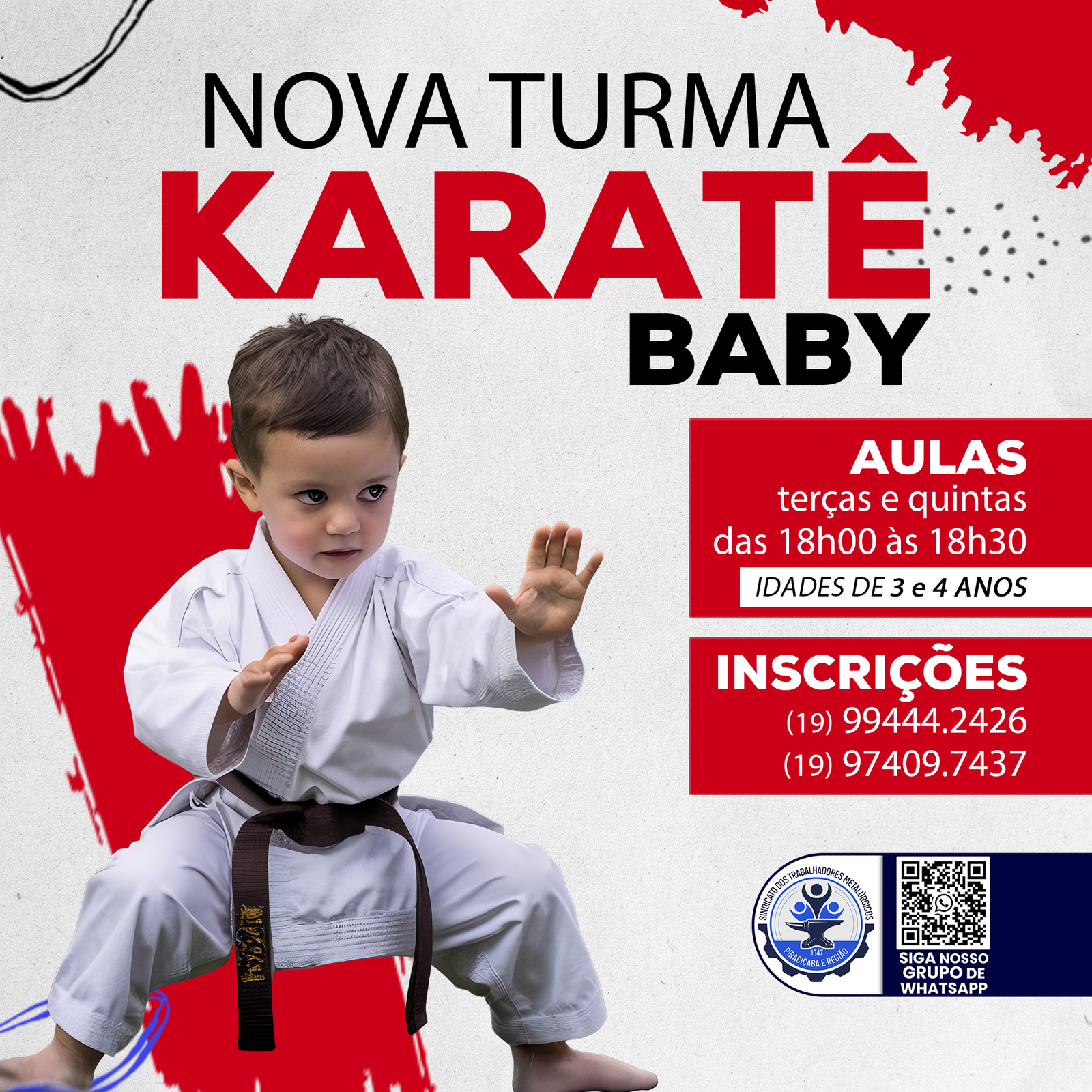 Karatê conta com turma baby de 3 e 4 anos