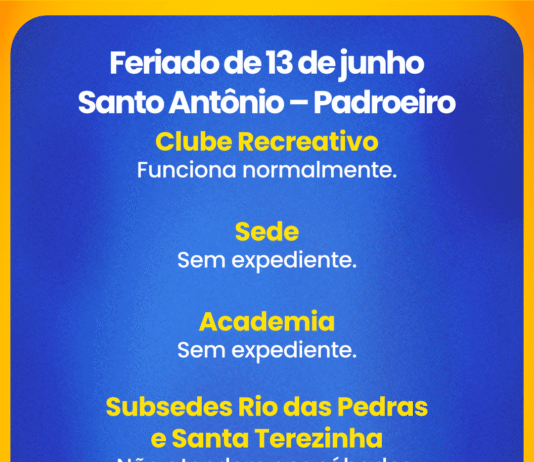 Funcionamento no dia 13 de junho