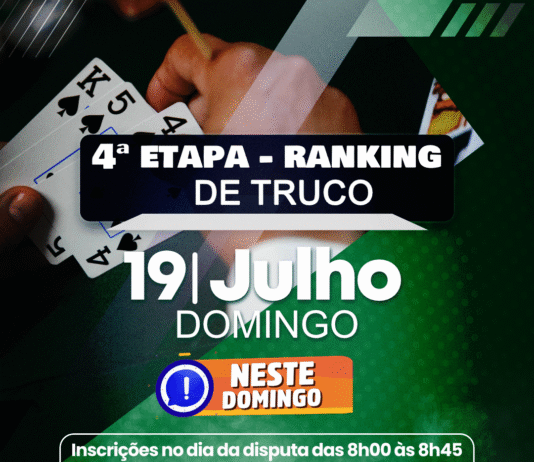 4ª etapa do Ranking de Truco será dia 19 de julho