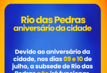 Funcionamento subsede Rio das Pedras: dias 09 e 10 de julho