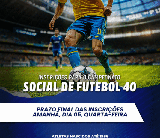 AMANHÃ é o prazo final para se inscrever no Social de Futebol 40