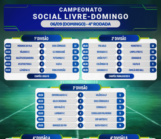 Social Livre com jogos aos domingos tem rodada dia 13
