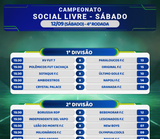 Social Livre com jogos aos sábados tem rodada dia 12