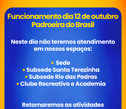 Funcionamento: dia 12 de outubro
